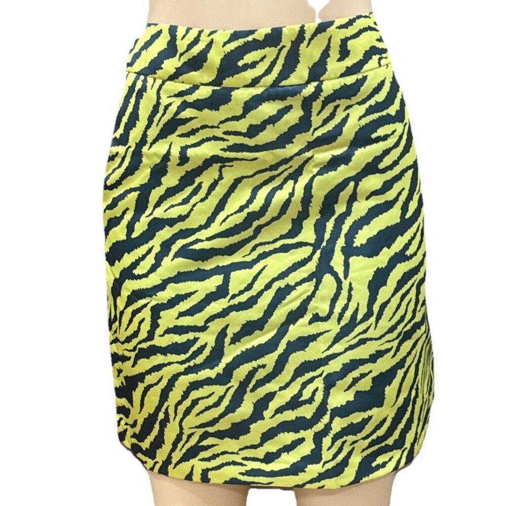 Beulah London Style Satin yellow Black Animal Print Mini skirt‎ SZ M NWT